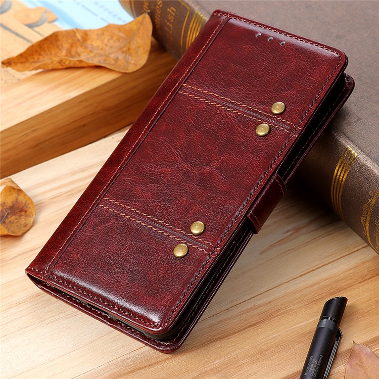 Rivet Stand Wallet Magnetic Leather Case for Samsung Galaxy A10s - Brown-10