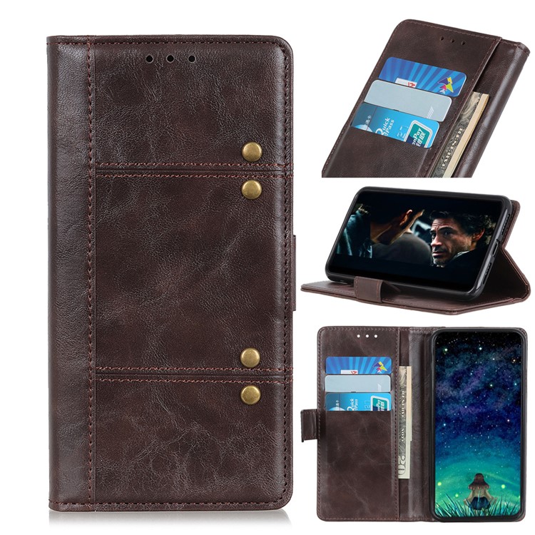 Leather Stand Wallet Protective Phone Case for Samsung Galaxy A10s - Coffee-1