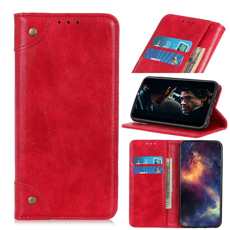 Crazy Horse Auto-absorbed Split Leather Wallet Phone Case for Samsung Galaxy A20s - Red-1