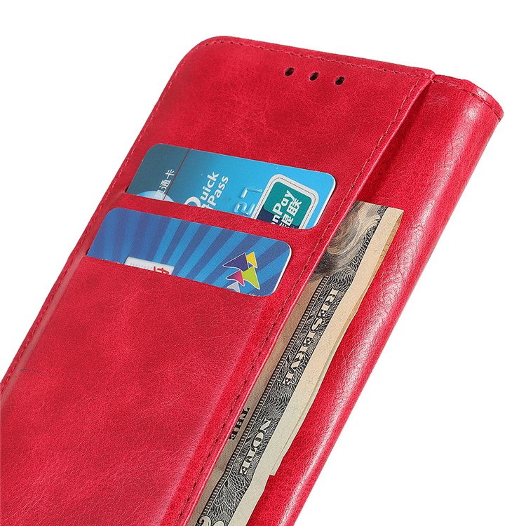 Crazy Horse Auto-absorbed Split Leather Wallet Phone Case for Samsung Galaxy A20s - Red-2