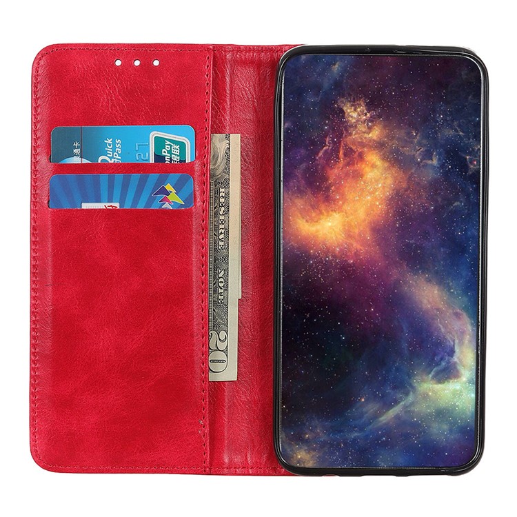 Crazy Horse Auto-absorbed Split Leather Wallet Phone Case for Samsung Galaxy A20s - Red-7