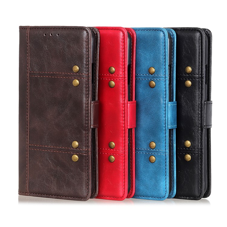 Rivet Decorated Leather Wallet Case for Samsung Galaxy A20s - Brown-13