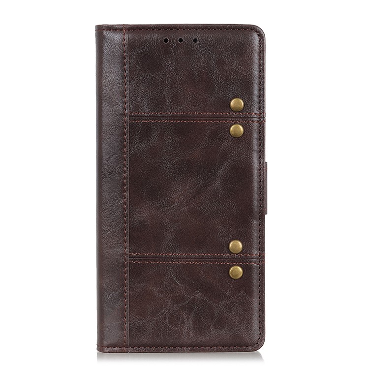 Rivet Decorated Leather Wallet Case for Samsung Galaxy A20s - Brown-5