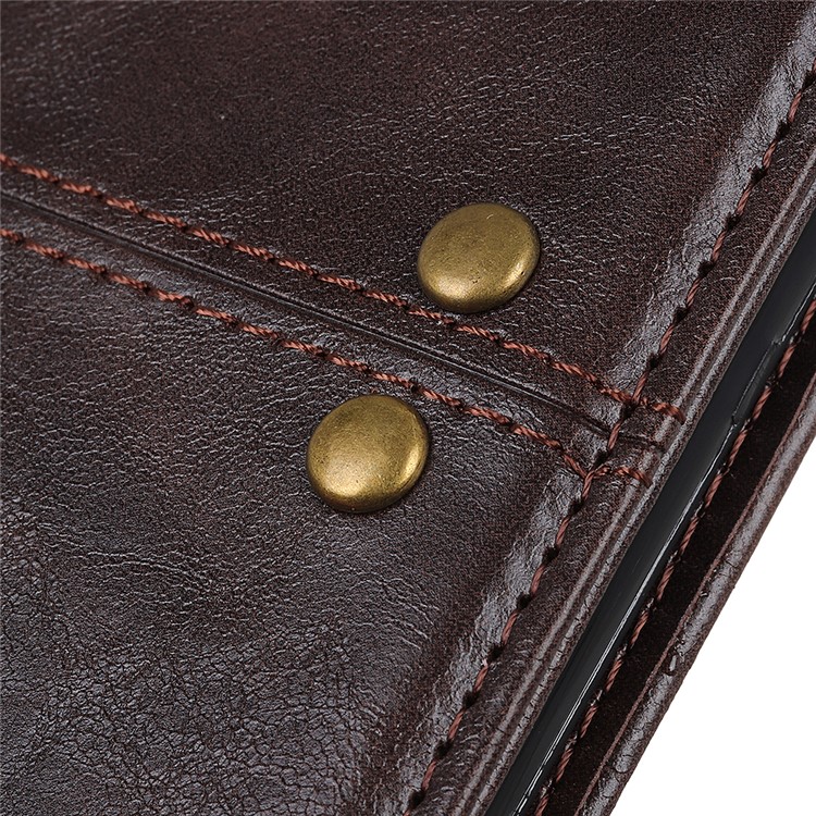 Rivet Decorated Leather Wallet Case for Samsung Galaxy A20s - Brown-6