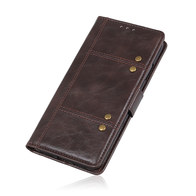 Rivet Decorated Leather Wallet Case for Samsung Galaxy A20s - Brown-8