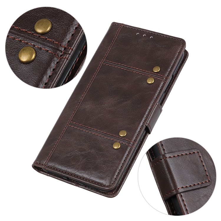 Rivet Decorated Leather Wallet Case for Samsung Galaxy A20s - Brown-9