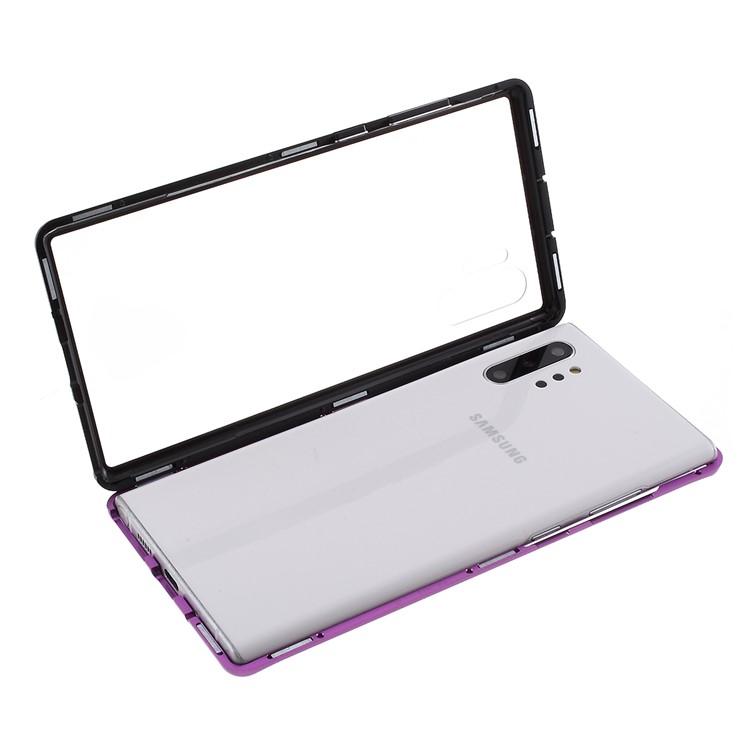 Magnetic Adsorption Metal + Tempered Glass Hybrid Case for Samsung Galaxy Note 10 Plus/Note 10 Plus 5G - Black/Purple-1