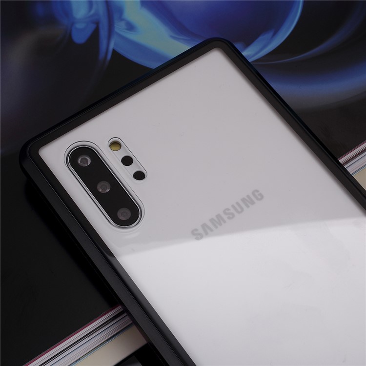 Magnetic Adsorption Metal + Tempered Glass Hybrid Case for Samsung Galaxy Note 10 Plus/Note 10 Plus 5G - Black/Purple-5