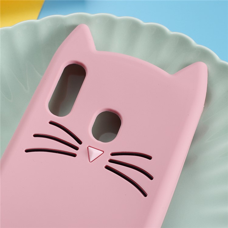 3D Mustache Cat Silicone Case for Samsung Galaxy A30/A20 - Pink-2