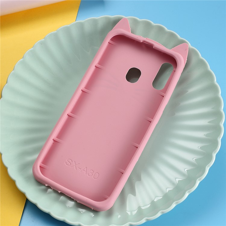 3D Mustache Cat Silicone Case for Samsung Galaxy A30/A20 - Pink-4