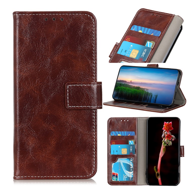 Crazy Horse Skin Retro Leather Wallet Case for Samsung Galaxy A90 5G - Brown-1