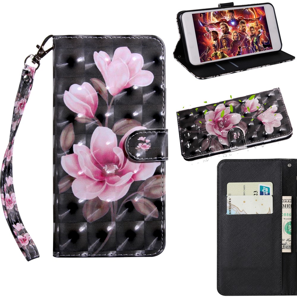 Druckstil Leichtfleck Dekor Leder Brieftasche Telefon Deckhülle Für Samsung Galaxy A20s - Pinke Blume