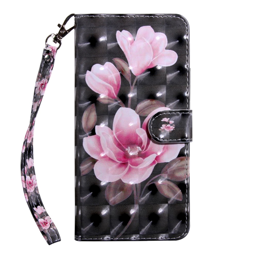 Druckstil Leichtfleck Dekor Leder Brieftasche Telefon Deckhülle Für Samsung Galaxy A20s - Pinke Blume