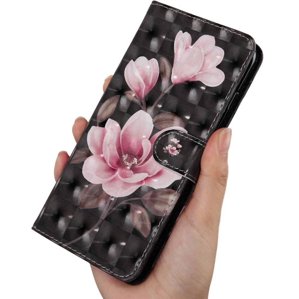 Printing Style Light Spot Decor Leather Wallet Phone Cover Shell for Samsung Galaxy A20s - Pink Flower-5