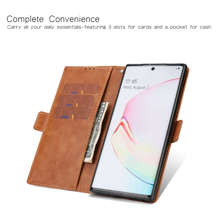 Retro Bi-Color Leather Wallet Mobile Covering for Samsung Galaxy Note 10 / Note 10 5G - Brown-2