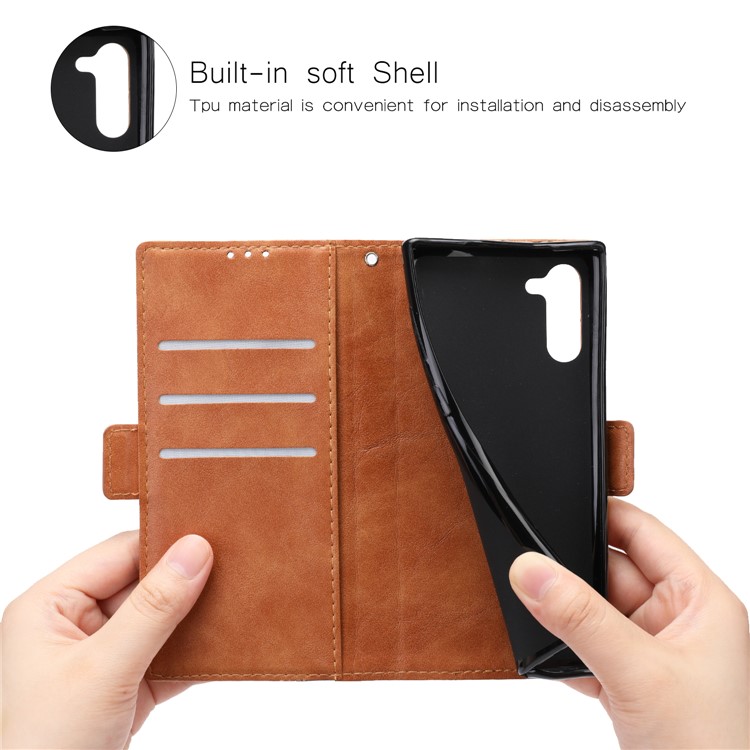 Retro Bi-Color Leather Wallet Mobile Covering for Samsung Galaxy Note 10 / Note 10 5G - Brown-3