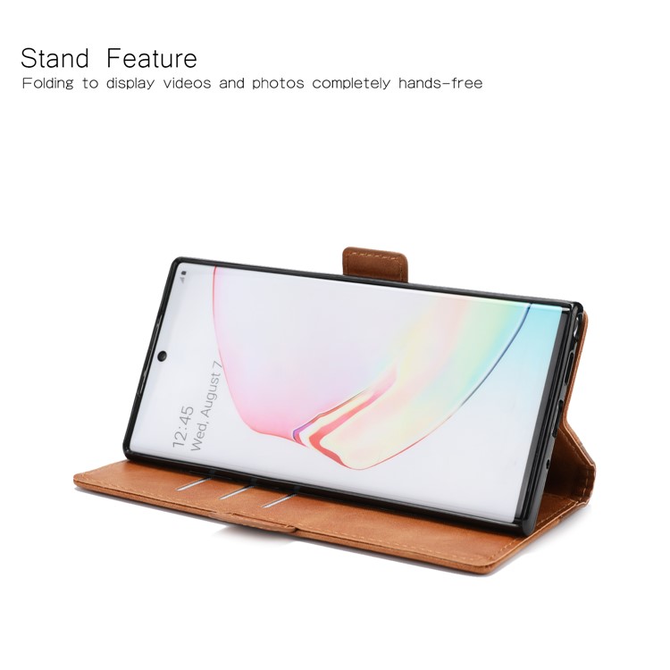 Retro Bi-Color Leather Wallet Mobile Covering for Samsung Galaxy Note 10 / Note 10 5G - Brown-4