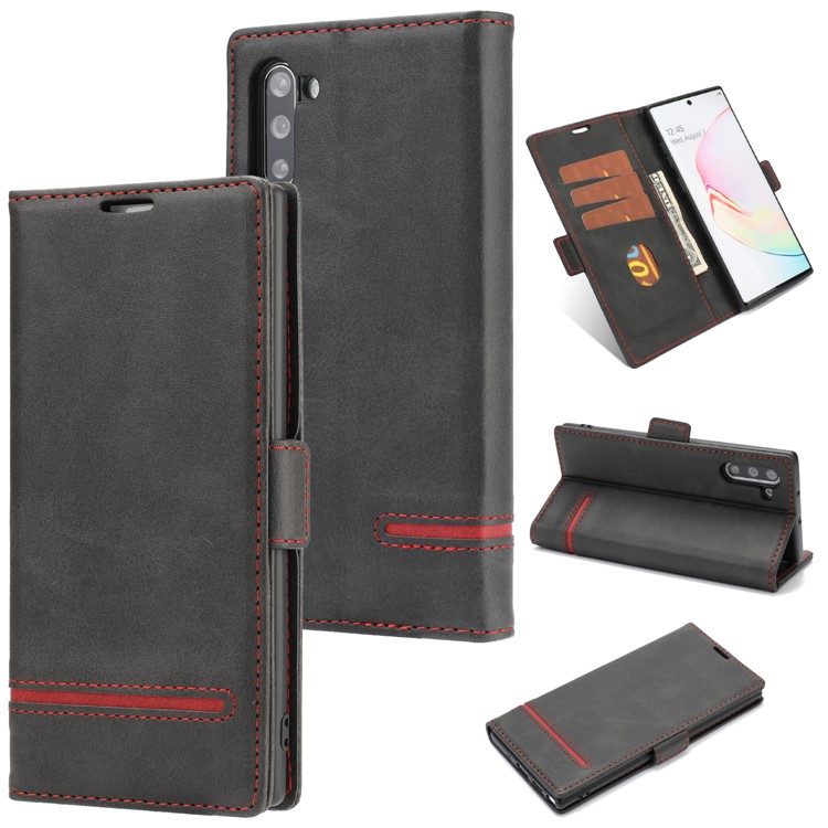 Emenda Carteira Suporte De Couro Shell Telefone Para Samsung Galaxy Note 10 / Note 10 5G - Preto-1
