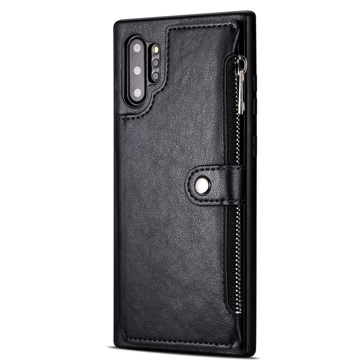 PU Leather+TPU Zipper Wallet Shell Cover Case for Samsung Galaxy Note 10 Plus/Note 10 Plus 5G - Black-2