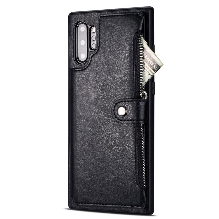 PU Leather+TPU Zipper Wallet Shell Cover Case for Samsung Galaxy Note 10 Plus/Note 10 Plus 5G - Black-3