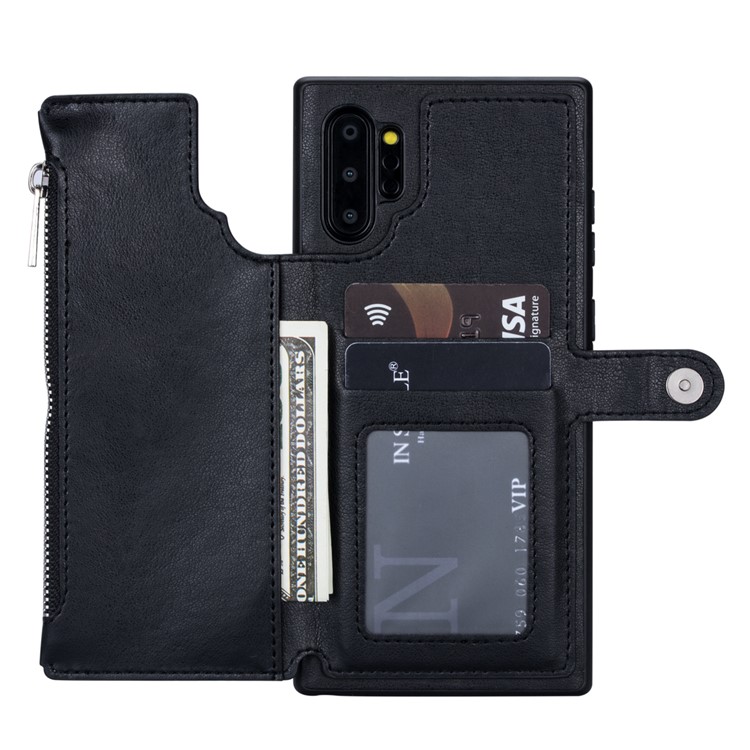 PU Leather+TPU Zipper Wallet Shell Cover Case for Samsung Galaxy Note 10 Plus/Note 10 Plus 5G - Black-5
