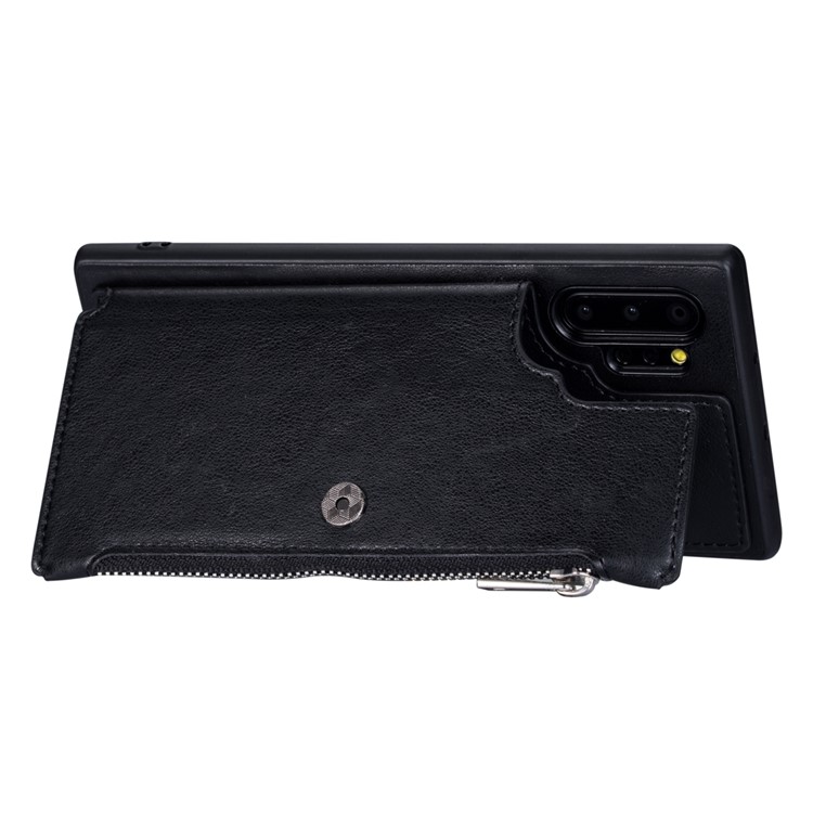 PU Leather+TPU Zipper Wallet Shell Cover Case for Samsung Galaxy Note 10 Plus/Note 10 Plus 5G - Black-6