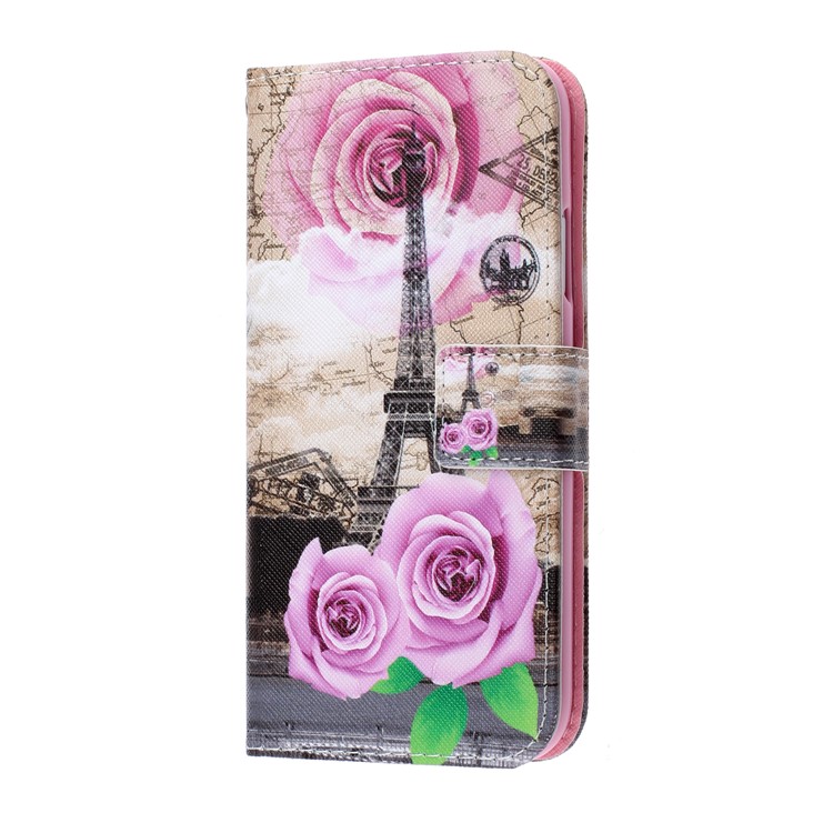 Pattern Printing Leather Wallet Case for Samsung Galaxy Note 10 5G / Note 10 - Eiffel Tower and Flowers-3