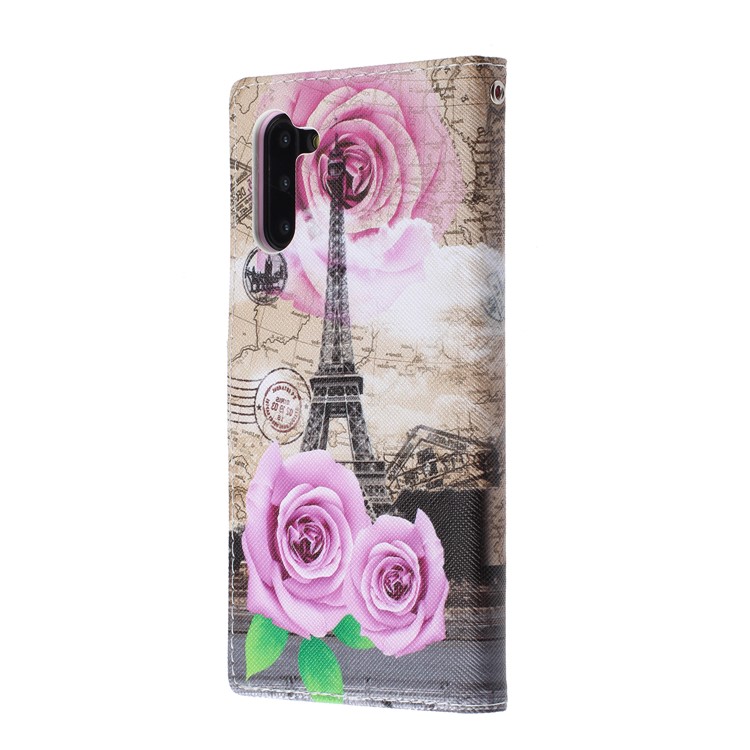 Pattern Printing Leather Wallet Case for Samsung Galaxy Note 10 5G / Note 10 - Eiffel Tower and Flowers-6