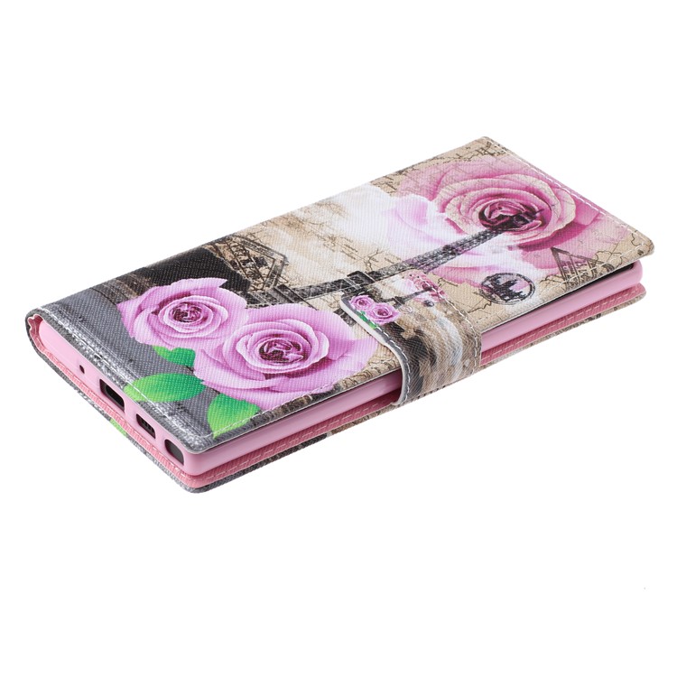 Pattern Printing Leather Wallet Case for Samsung Galaxy Note 10 5G / Note 10 - Eiffel Tower and Flowers-7