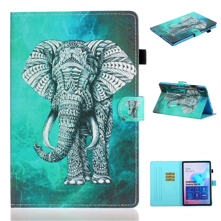 Titular Do Cartão De Couro Estampado Ficar Embalagem Da Tabuleta Para Samsung Galaxy Tab S6 T860 - Elefante-1