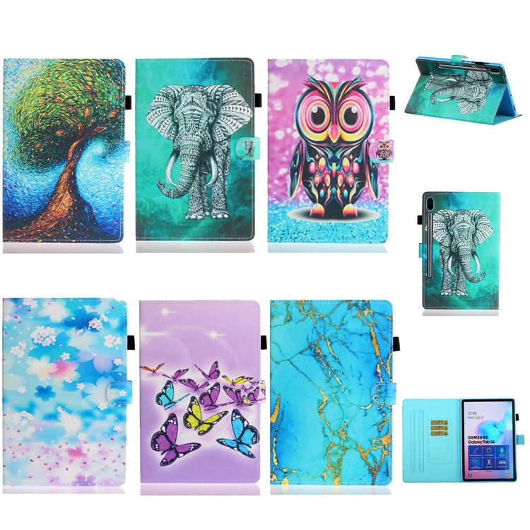 Titular Do Cartão De Couro Estampado Ficar Embalagem Da Tabuleta Para Samsung Galaxy Tab S6 T860 - Elefante-8