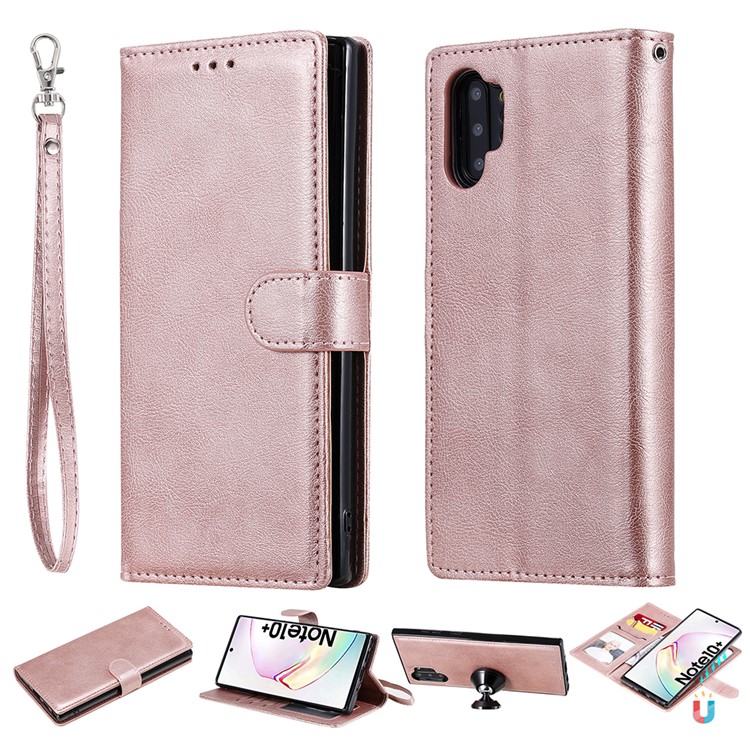 Estojo Magnético Destacável 2 Em 1 Carteira De Couro Para Samsung Galaxy Note 10 Plus / Note 10 Plus 5G - Rosa Ouro-1