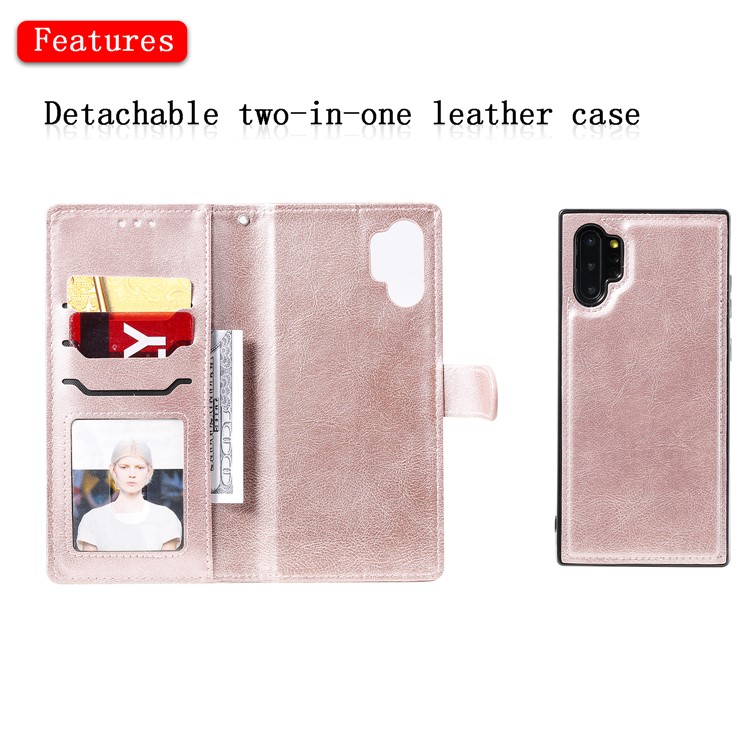 Estojo Magnético Destacável 2 Em 1 Carteira De Couro Para Samsung Galaxy Note 10 Plus / Note 10 Plus 5G - Rosa Ouro-7