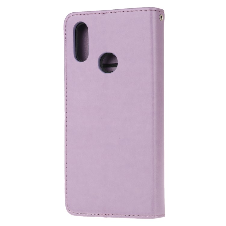 Auto-absorbed Imprint Cat Fish Bone Leather Wallet Case for Samsung Galaxy A10s - Light Purple-4