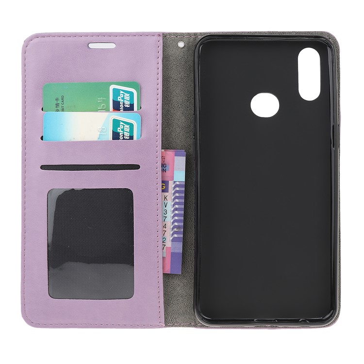 Auto-absorbed Imprint Cat Fish Bone Leather Wallet Case for Samsung Galaxy A10s - Light Purple-7