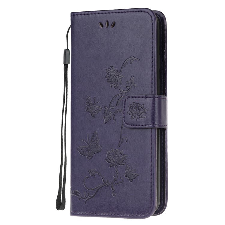 Imprint Butterflies Pattern Wallet Stand Flip Leather Case for Samsung Galaxy A10s - Dark Purple-2