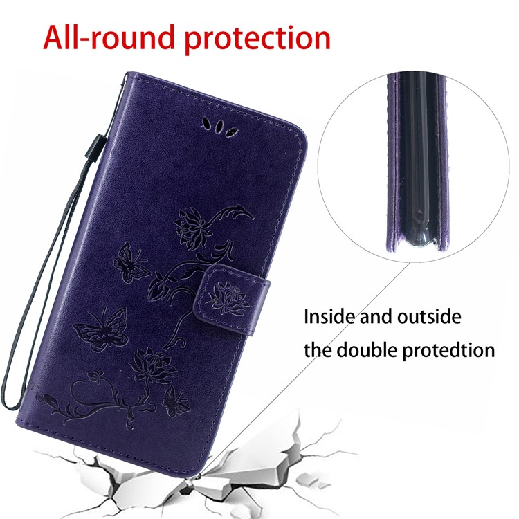 Imprint Butterflies Pattern Wallet Stand Flip Leather Case for Samsung Galaxy A10s - Dark Purple-5