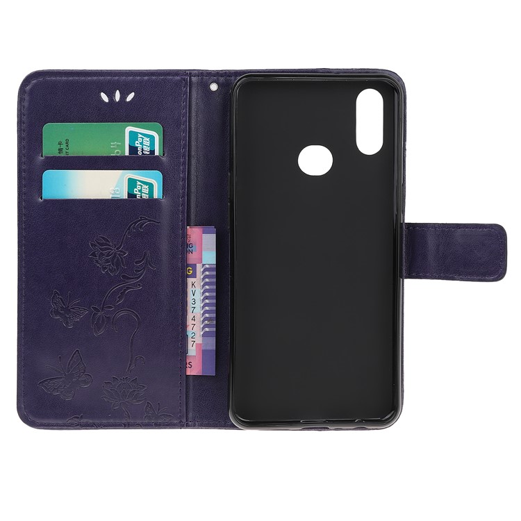 Imprint Butterflies Pattern Wallet Stand Flip Leather Case for Samsung Galaxy A10s - Dark Purple-6