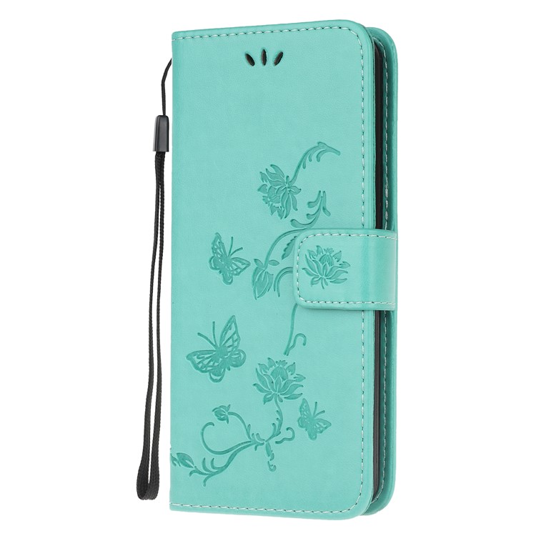 Imprint Butterflies Pattern Wallet Stand Flip Leather Case for Samsung Galaxy A10s - Cyan-2