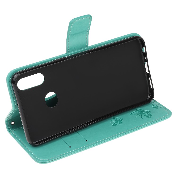 Imprint Butterflies Pattern Wallet Stand Flip Leather Case for Samsung Galaxy A10s - Cyan-5