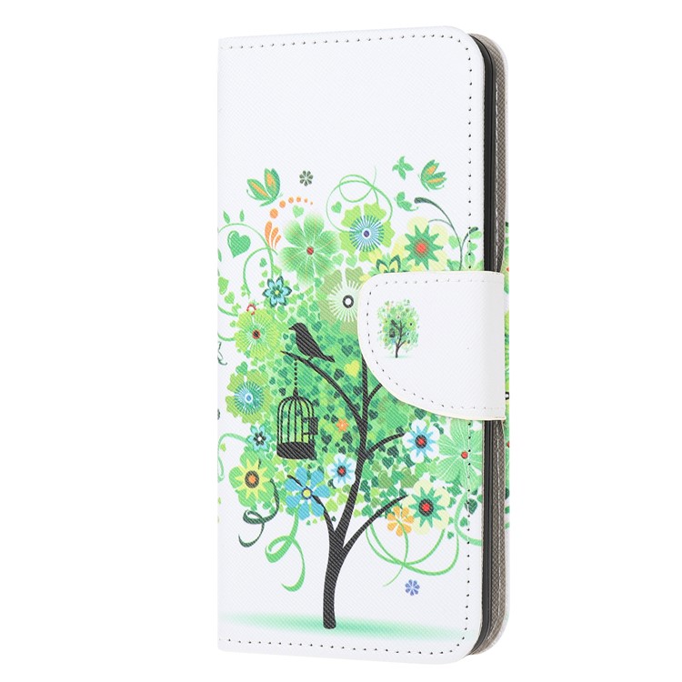 Pattern Printing Wallet Flip Leather Phone Cover for Samsung Galaxy A10s - Green Tree with Birdcage-3