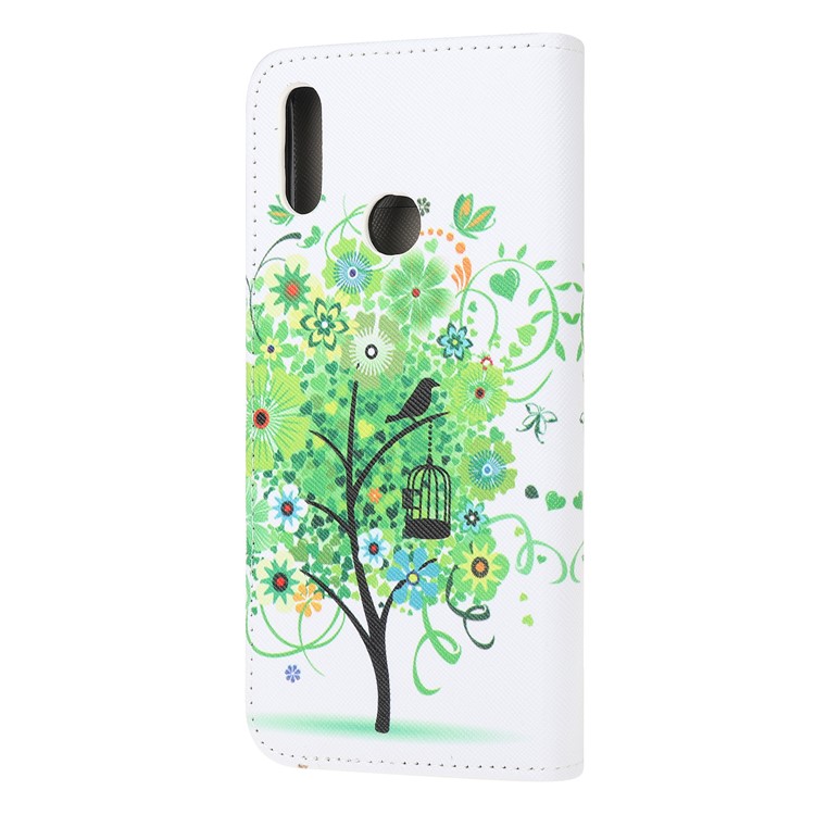 Pattern Printing Wallet Flip Leather Phone Cover for Samsung Galaxy A10s - Green Tree with Birdcage-4