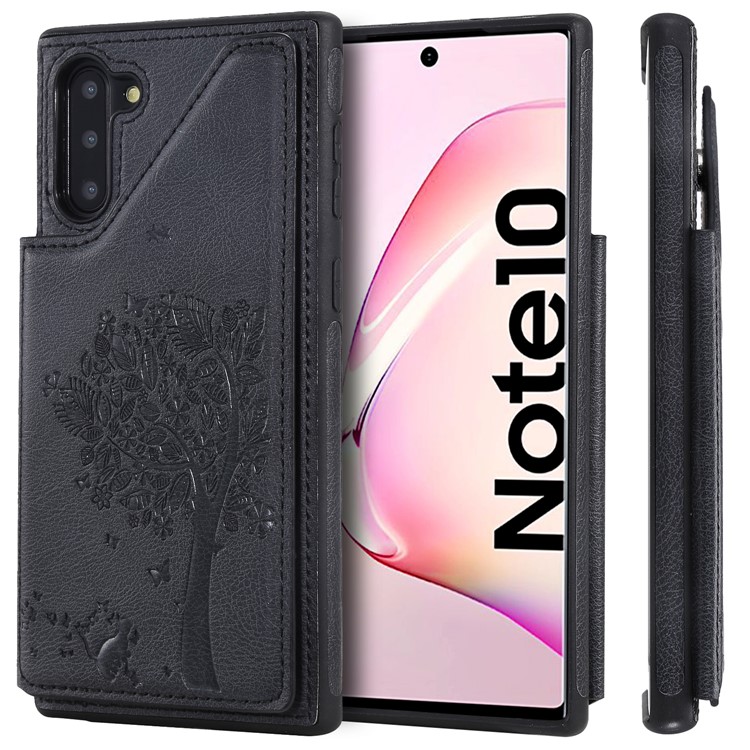 Imprinted Cat Tree Leather + TPU Case with Card Slot Phone Cover for Samsung Galaxy Note 10/Note 10 5G - Black-2