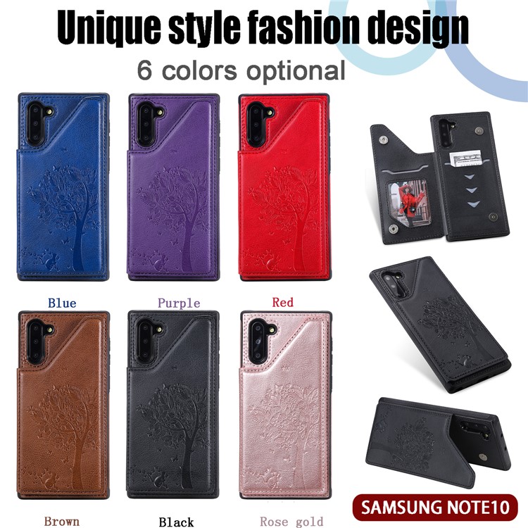 Imprinted Cat Tree Leather + TPU Case with Card Slot Phone Cover for Samsung Galaxy Note 10/Note 10 5G - Black-21