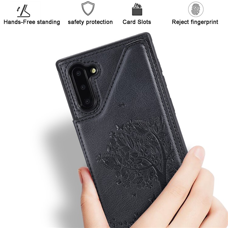 Imprinted Cat Tree Leather + TPU Case with Card Slot Phone Cover for Samsung Galaxy Note 10/Note 10 5G - Black-6