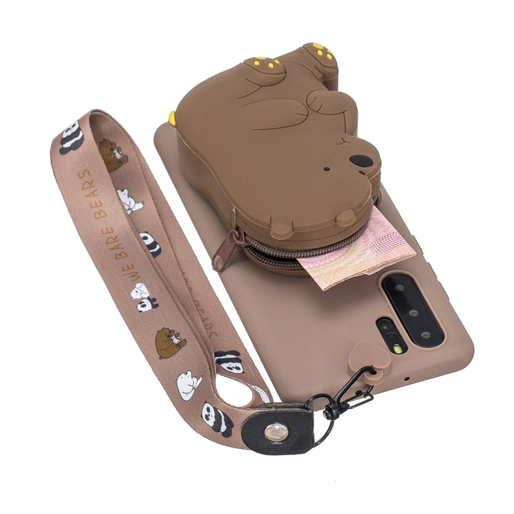 With Strap Wallet Pocket for Samsung Galaxy Note 10 Plus/Note 10 Plus 5G TPU+Silicone+Nylon Case - Brown Bear-2