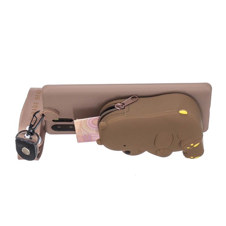 With Strap Wallet Pocket for Samsung Galaxy Note 10 Plus/Note 10 Plus 5G TPU+Silicone+Nylon Case - Brown Bear-4