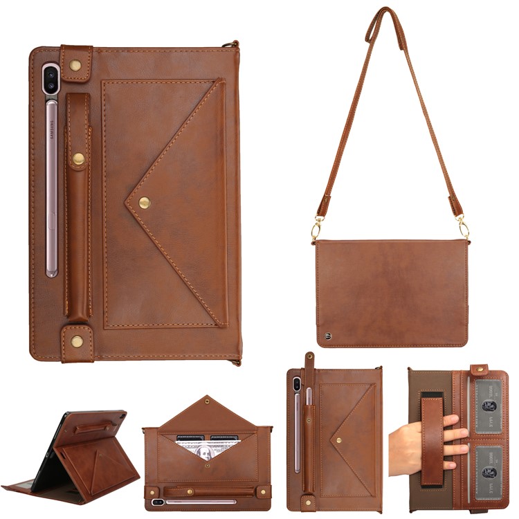 Envelop Shape Leather Tablet Casing with Pen Slot for Samsung Galaxy Tab S6 SM-T860 (Wi-Fi)/SM-T865 (LTE) - Coffee-1