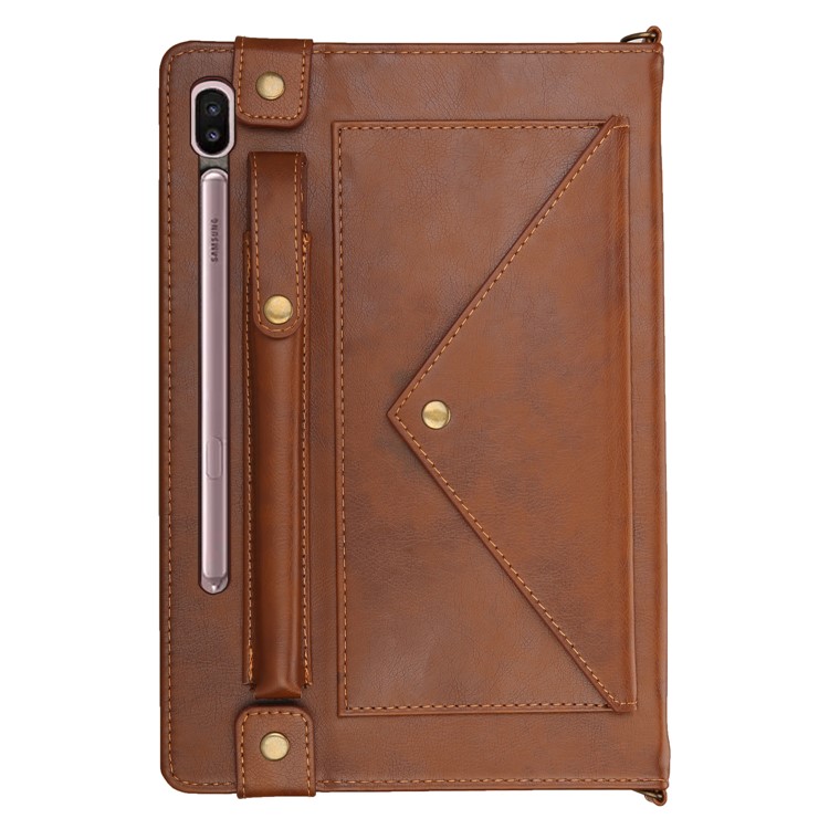 Envelop Shape Leather Tablet Casing with Pen Slot for Samsung Galaxy Tab S6 SM-T860 (Wi-Fi)/SM-T865 (LTE) - Coffee-2