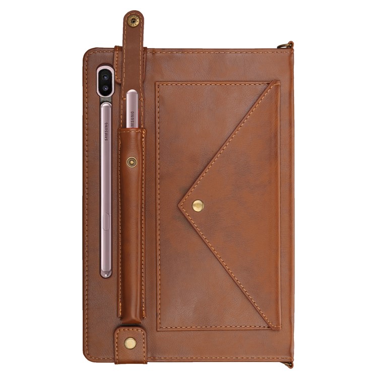 Envelop Shape Leather Tablet Casing with Pen Slot for Samsung Galaxy Tab S6 SM-T860 (Wi-Fi)/SM-T865 (LTE) - Coffee-3